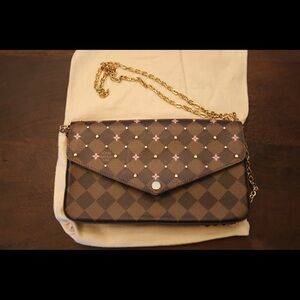 Louis Vuitton Brown and Pink Clutch with Gold Chain
